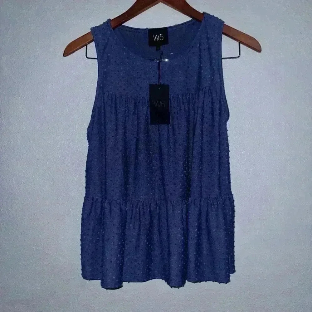 NWT! W5 by Anthropologie Blue Ruffled Tank Top (Size S)